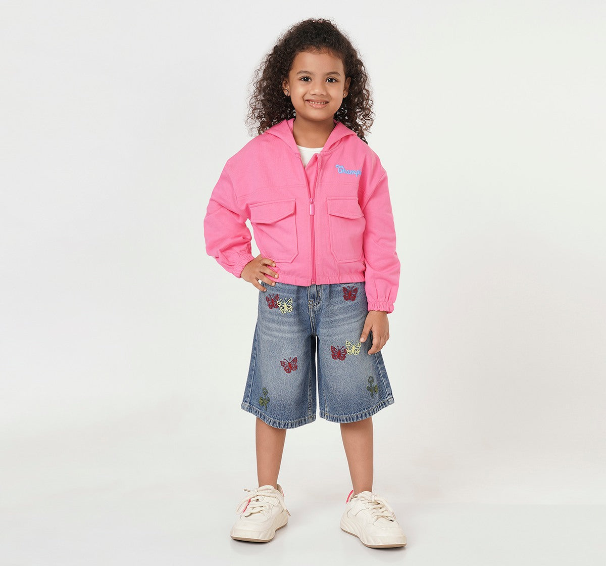 Girls Pink Hooded Fleece Jacket with Utility Pockets