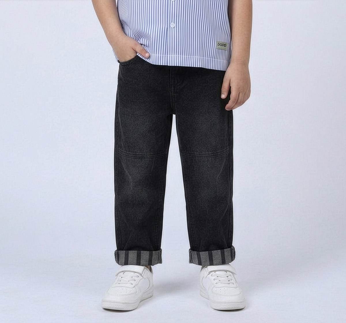 Denim Bottom with Print At Bottom Hem Black