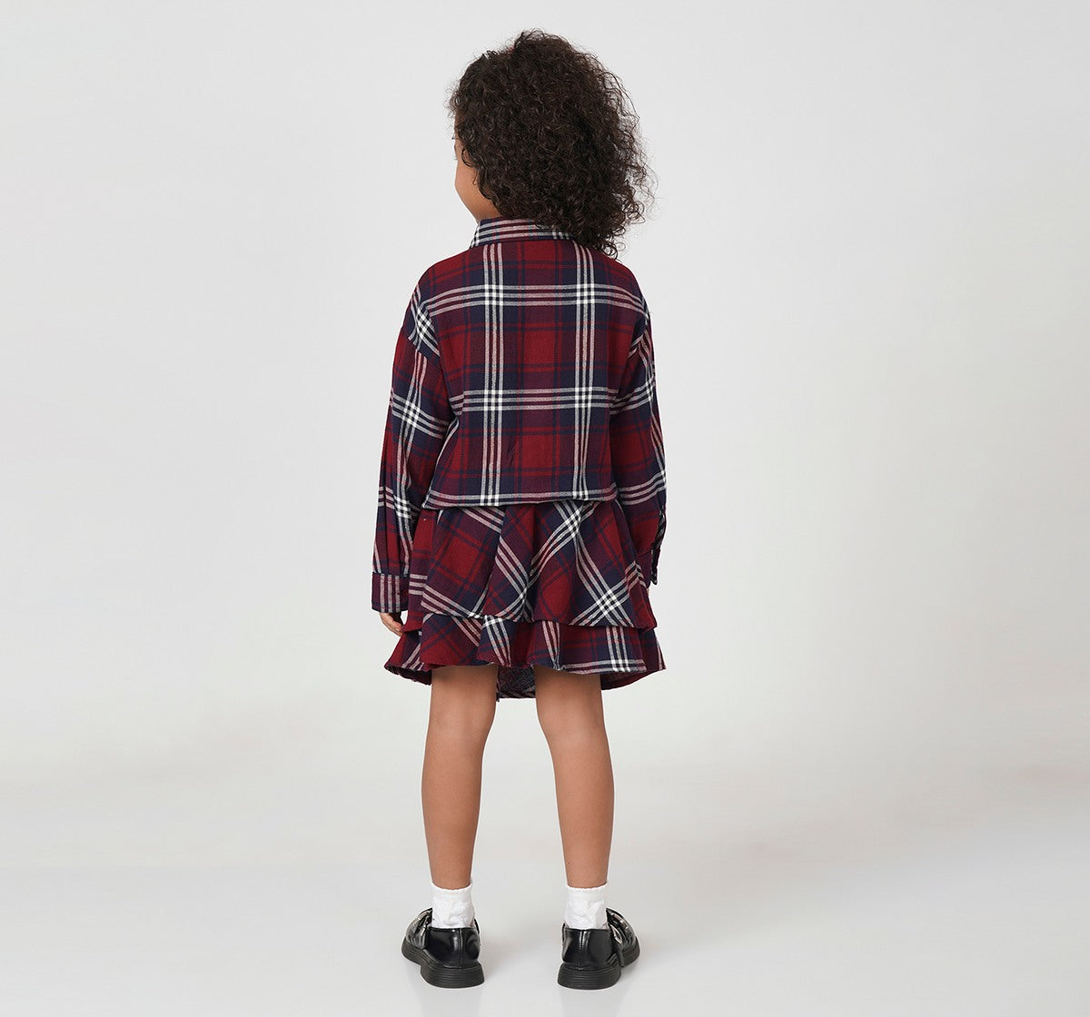 Double Layer Low Wasit Lfannel Dress Burgundy