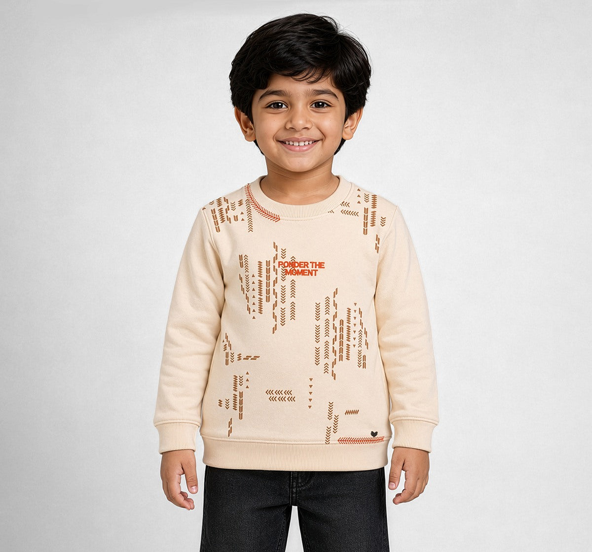 Aop Sweatshirt with Front Embroidery Beige