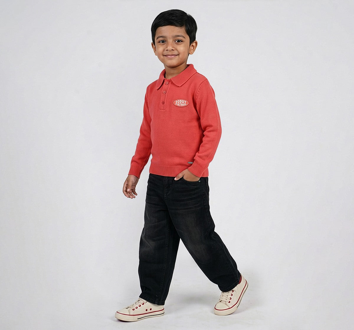 Flat Knit Polo Neck T-Shirt Red