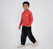 Flat Knit Polo Neck T-Shirt Red