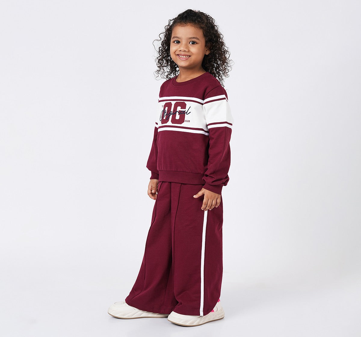 Crew Neck Sweatshirt with Wide Pant Set Red