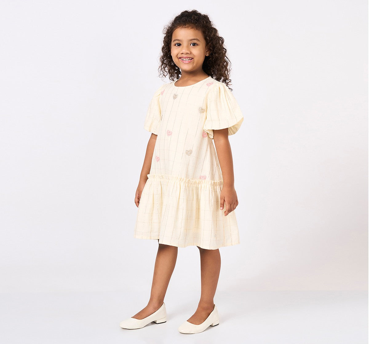 Dress with Heart Embroidery Off White