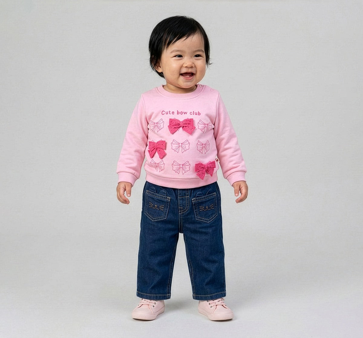Bow Applique Sweatshirt Pink