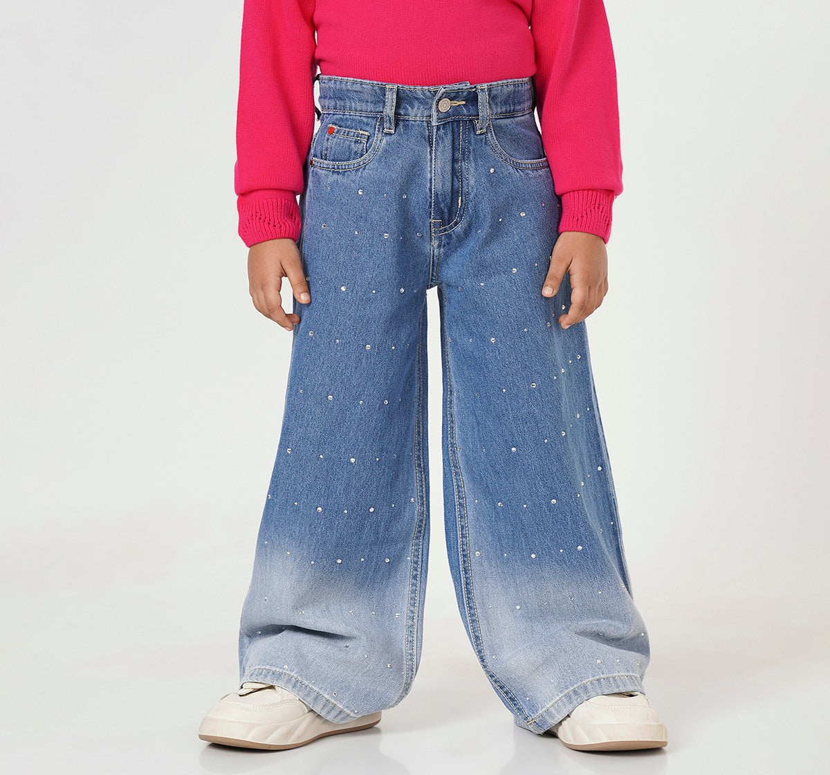 Wide Leg Fit Stud Jeans Blue