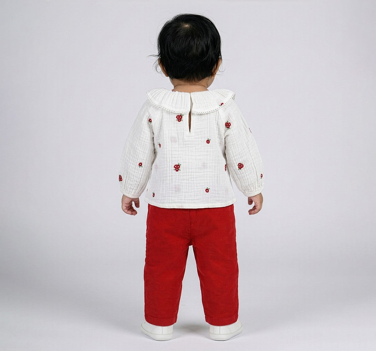 Embroidered Top, with Corduory Pant White/Red