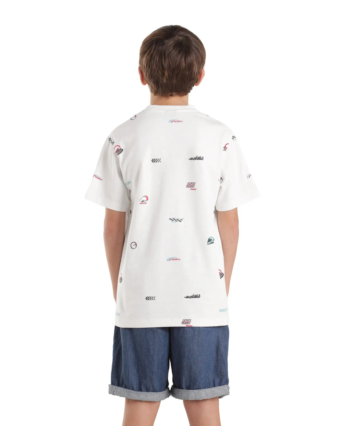 Boys White Oversized Half-Sleeve Printed Cotton T-Shirt