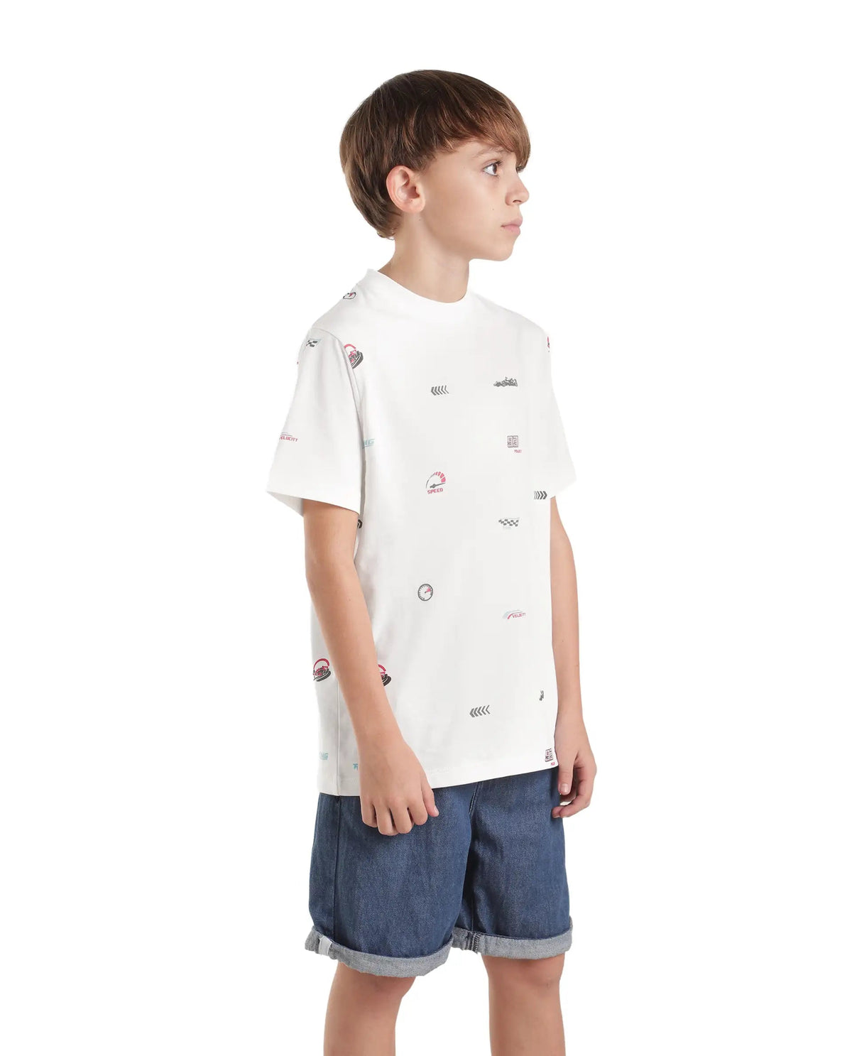 Boys White Oversized Half-Sleeve Printed Cotton T-Shirt