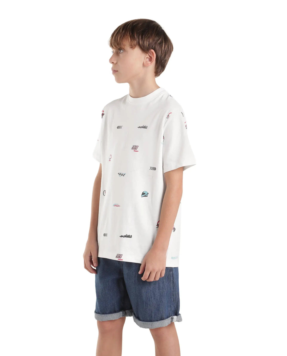 Boys White Oversized Half-Sleeve Printed Cotton T-Shirt