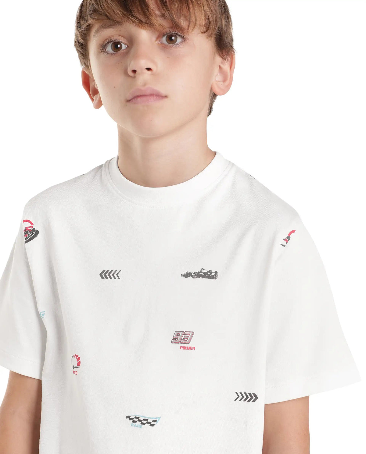 Boys White Oversized Half-Sleeve Printed Cotton T-Shirt