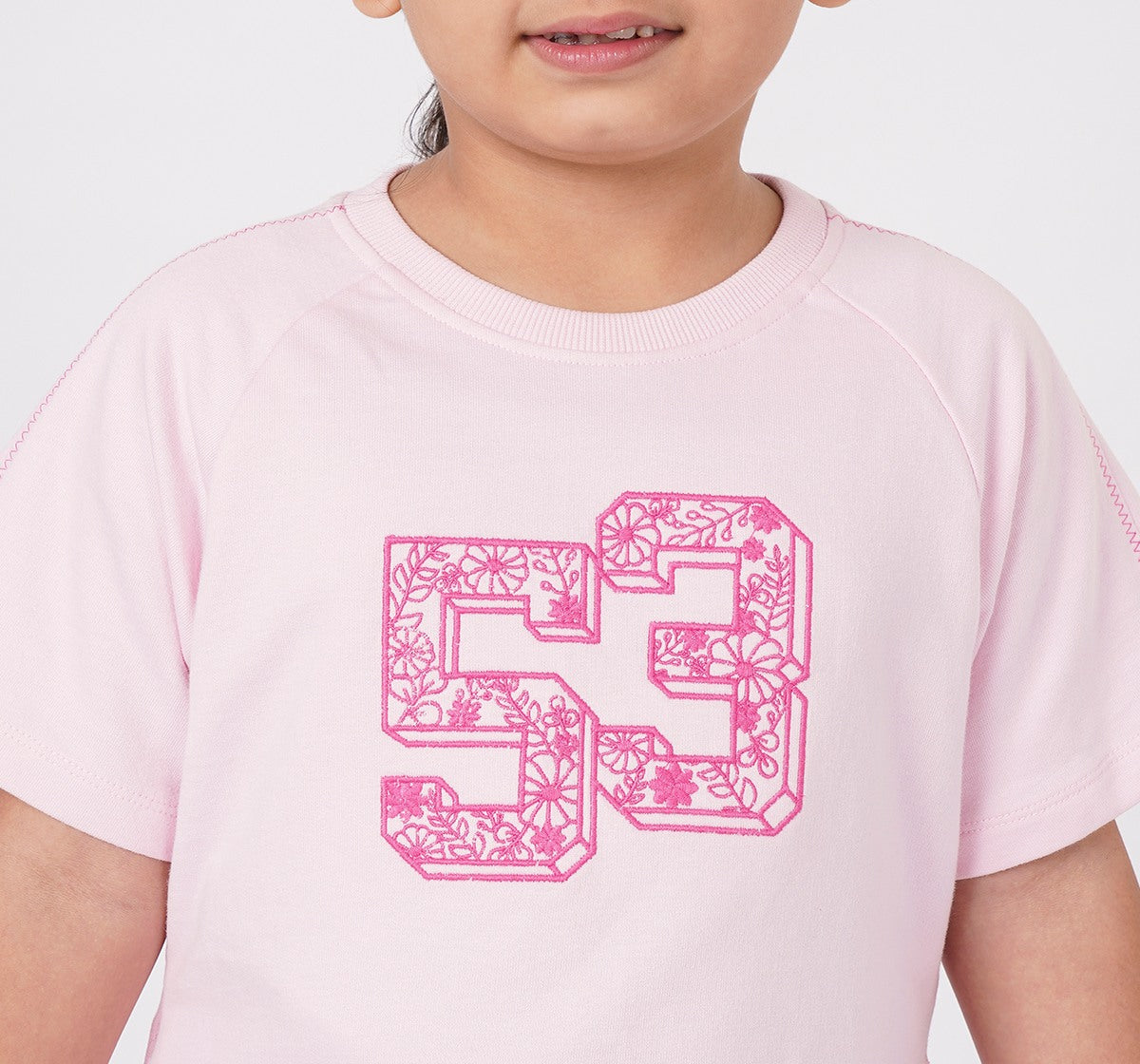 Girls Light Pink Floral 53 Raglan T-Shirt