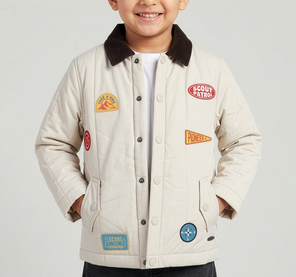 Woven Jacket with Badges Beige