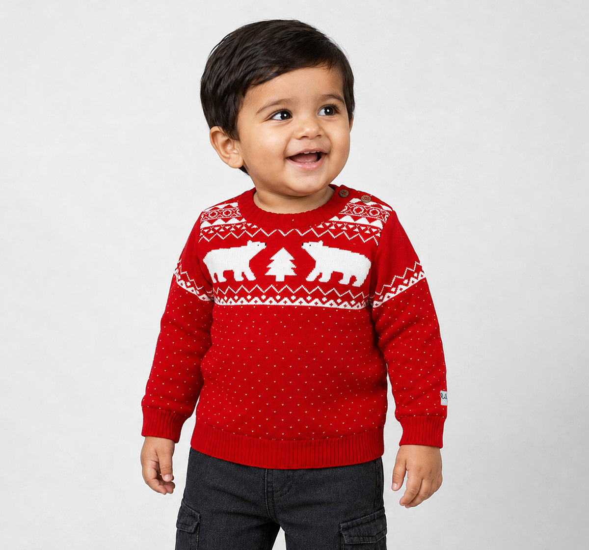 Sweater with Intarsia & Birdseye Red
