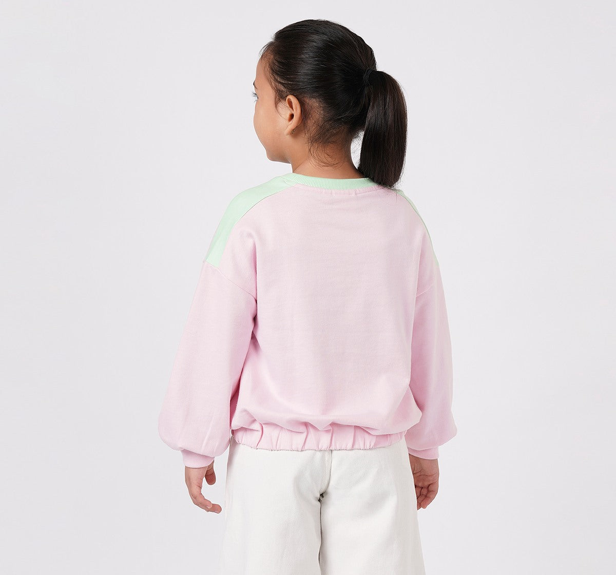 Girls Light Pink Floral 09 Graphic Balloon Hem Sweatshirt