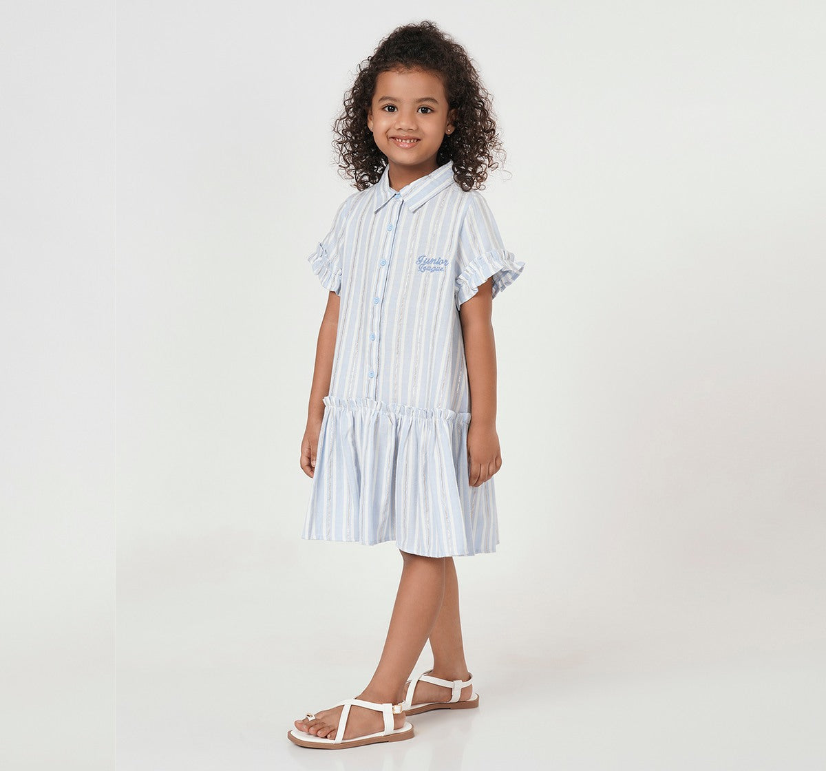 Shirt Dress with Ruffle At Hem Blue