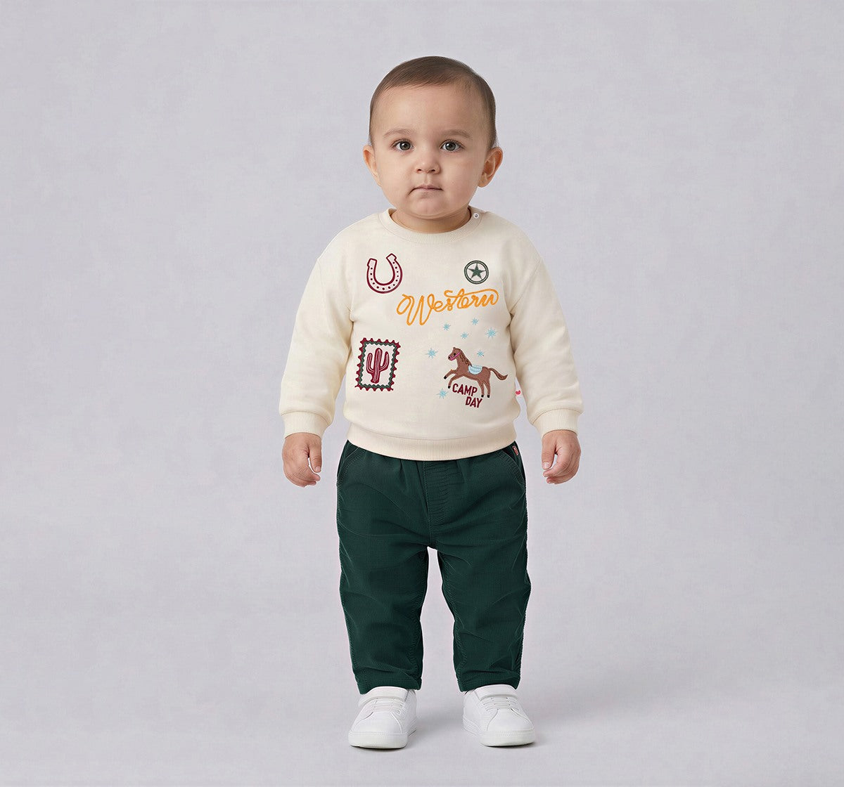 Applique Sweatshirt with Jogger Set Cream