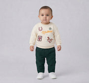 Applique Sweatshirt with Jogger Set Cream