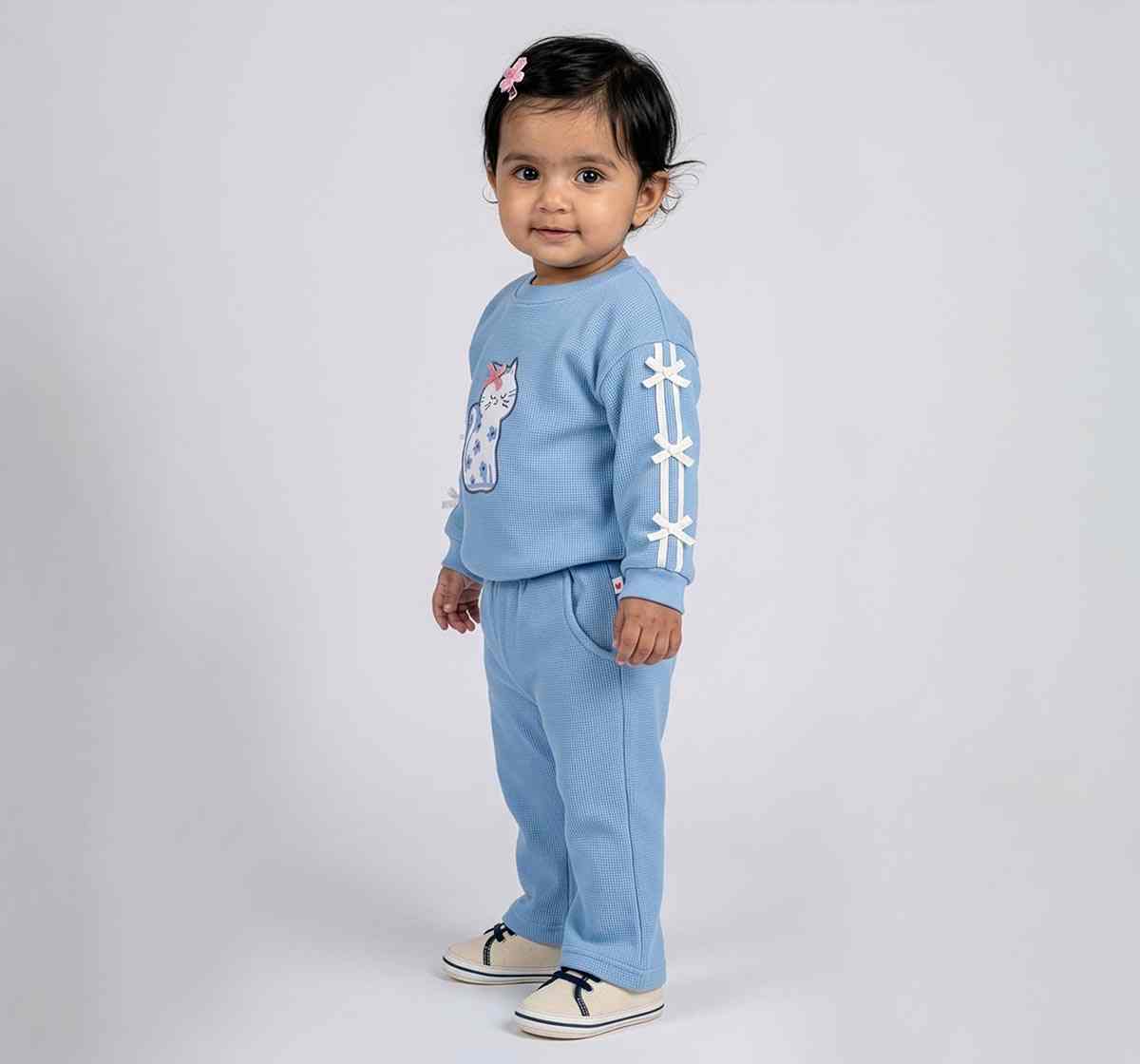Sweatshirt & Bottom Set with Bow Details Blue