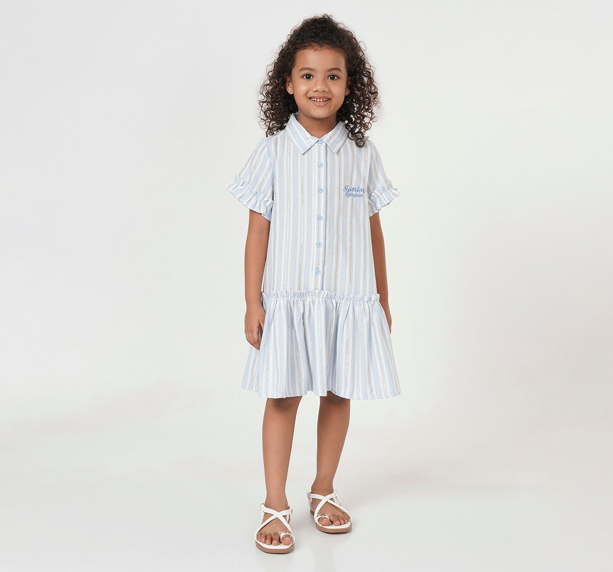 Shirt Dress with Ruffle At Hem Blue
