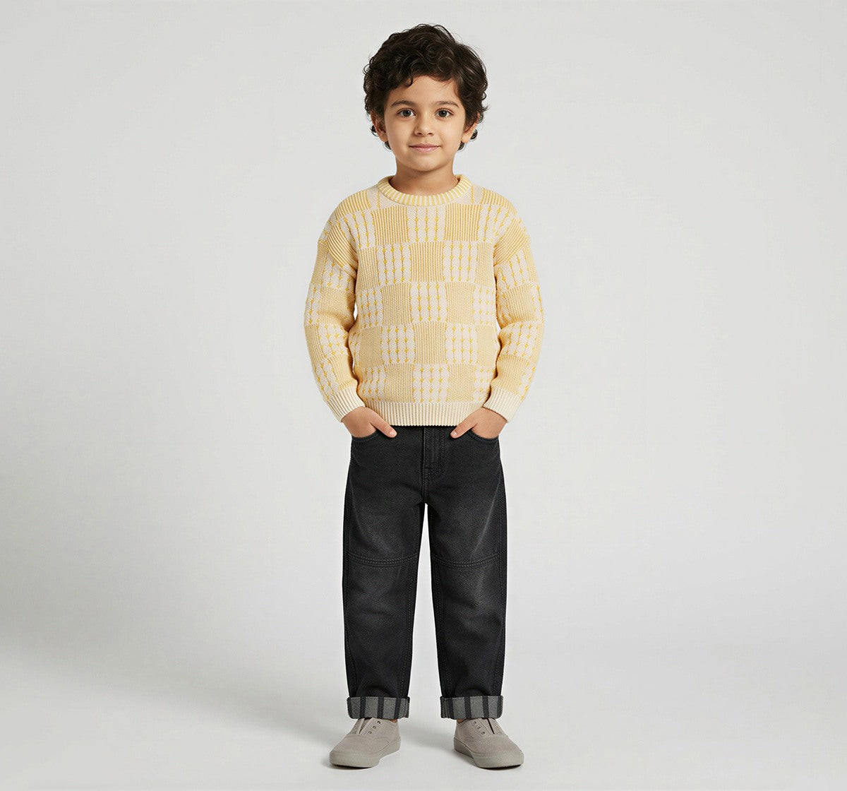 Flat Knit Cabling Sweater Yellow