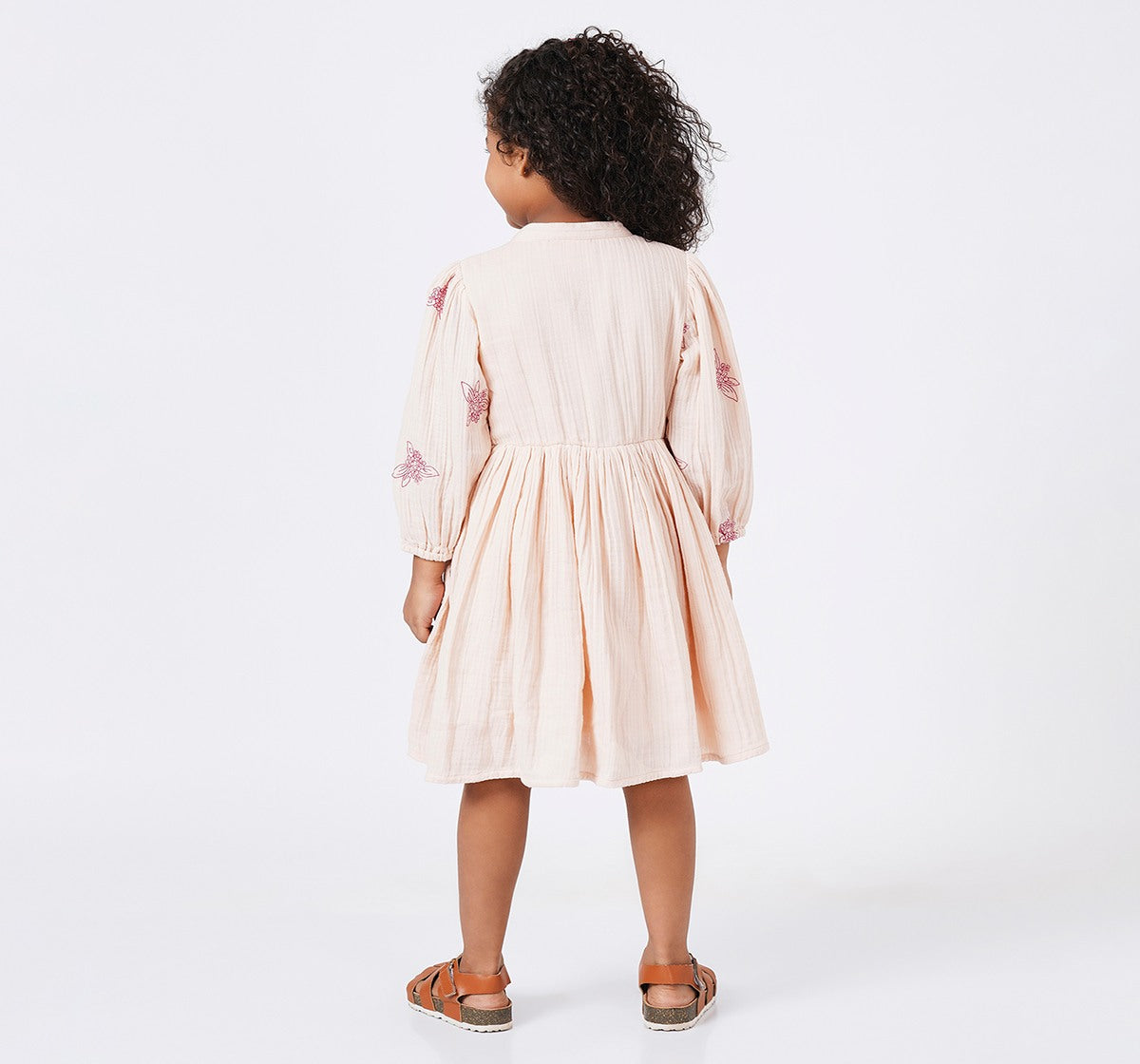 Dress with All Over Embroidery Pink