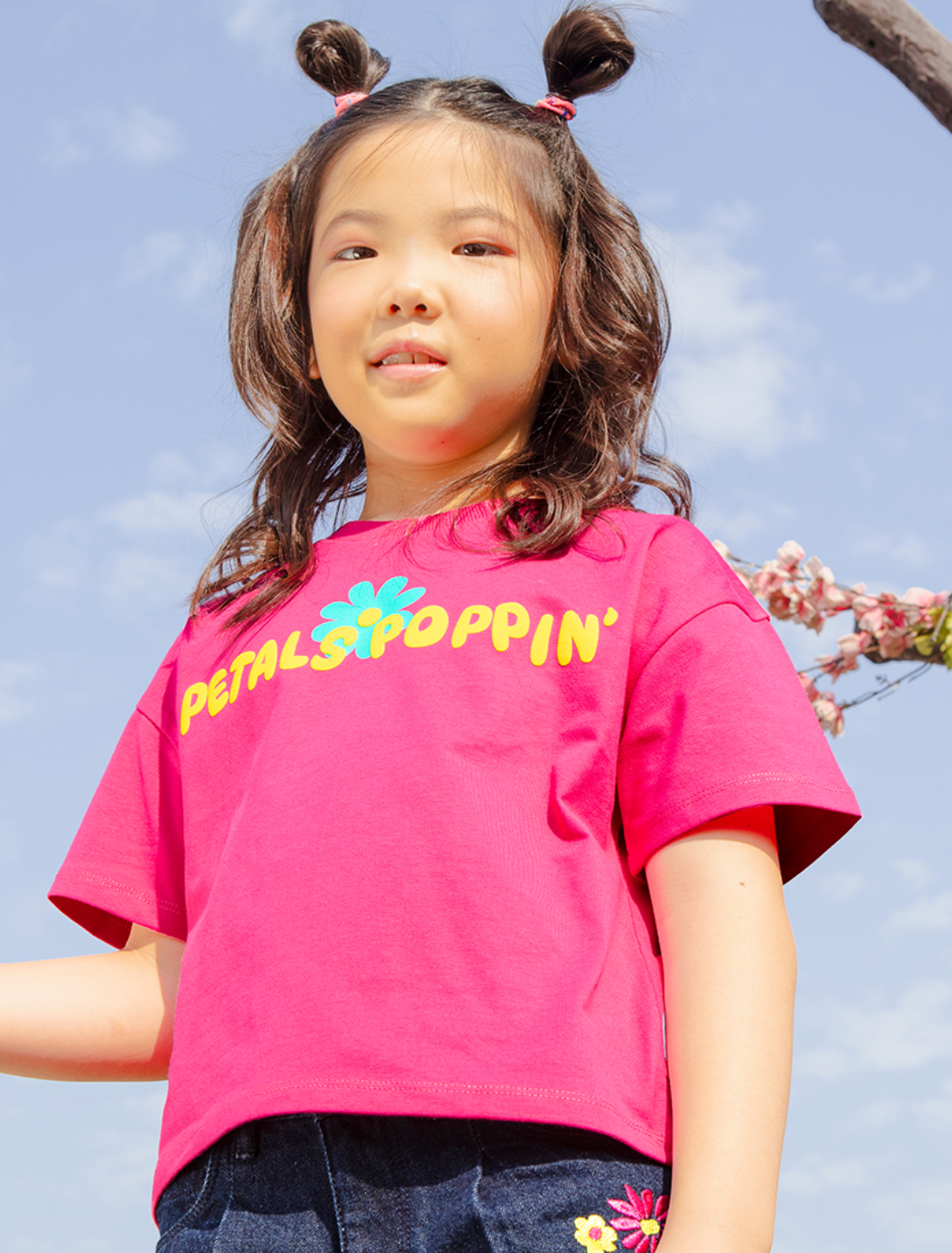 Girls Cotton Knit Graphic Boxy Fit Half Sleeve Top