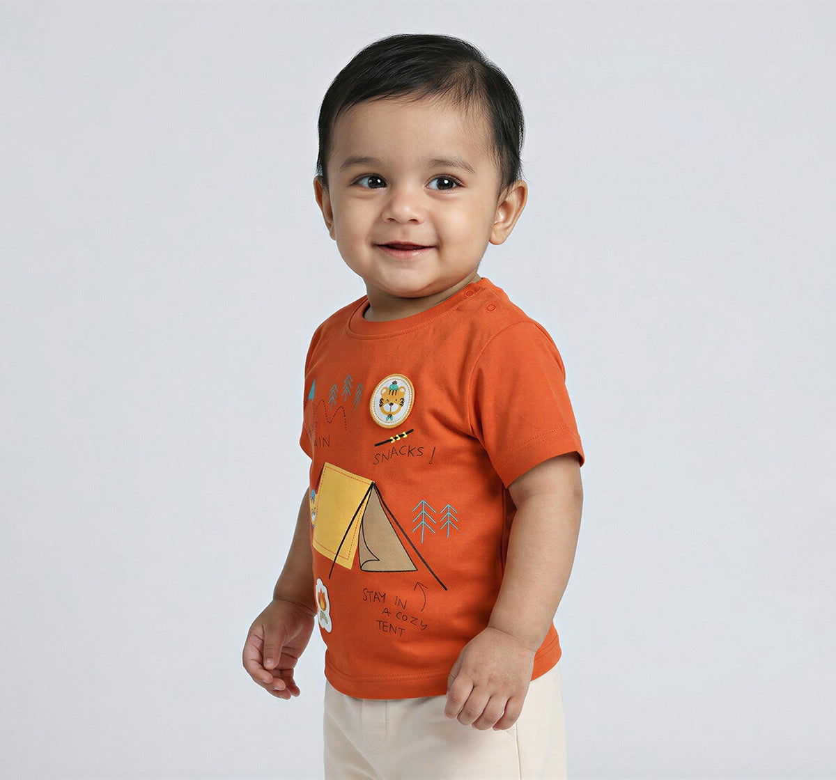 Regular Fit Tshirt with Chest Print Orange