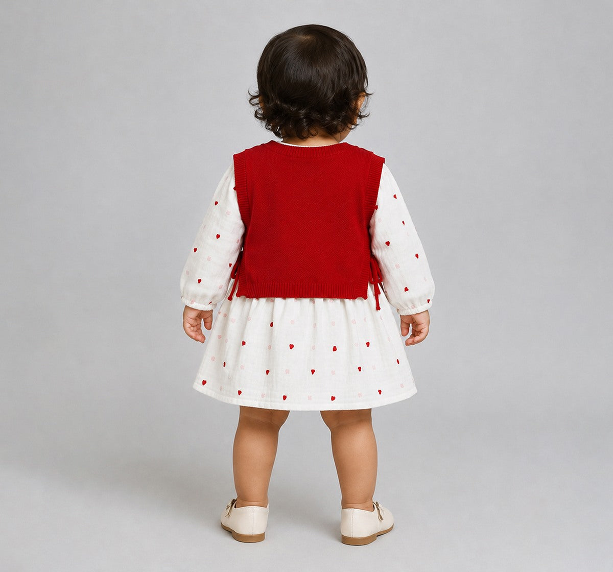 2 Piece- Flatknit Vest with Emb. Dress Red
