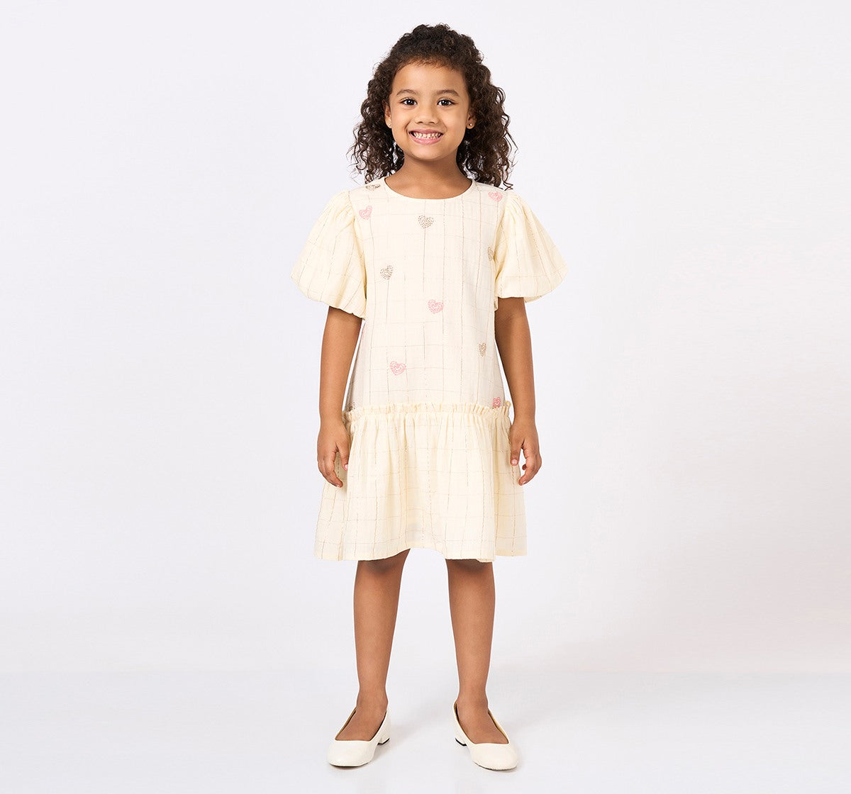 Dress with Heart Embroidery Off White
