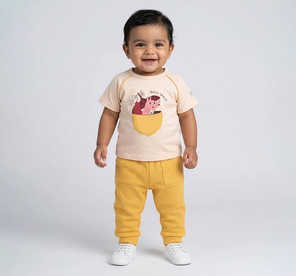 Raglan Sleeve Tee & Waffle Bottoms Set Off-White