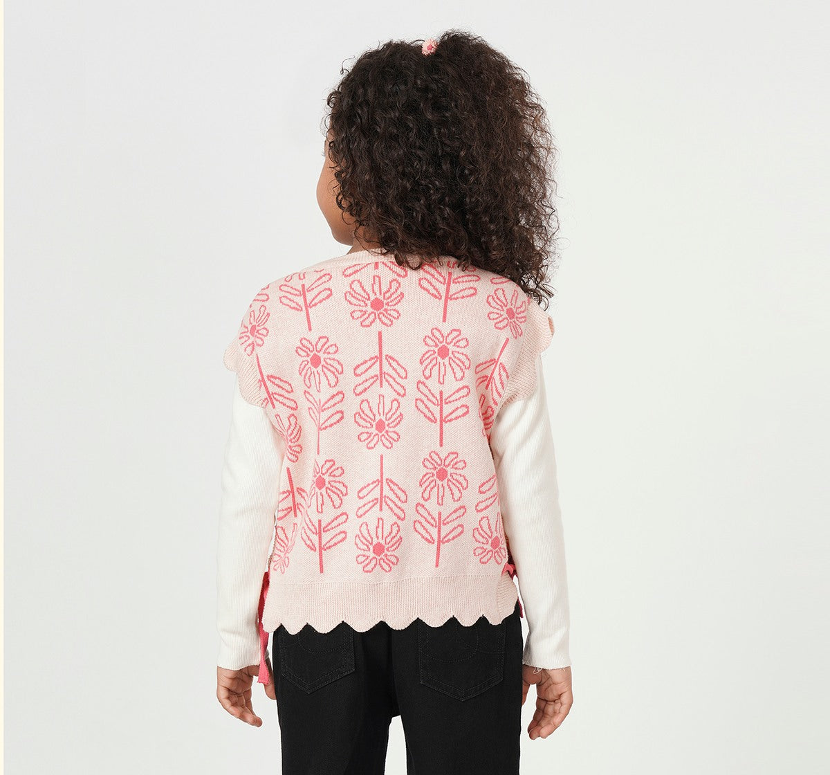 Scallop Sweater with Rib T Shirt Coral