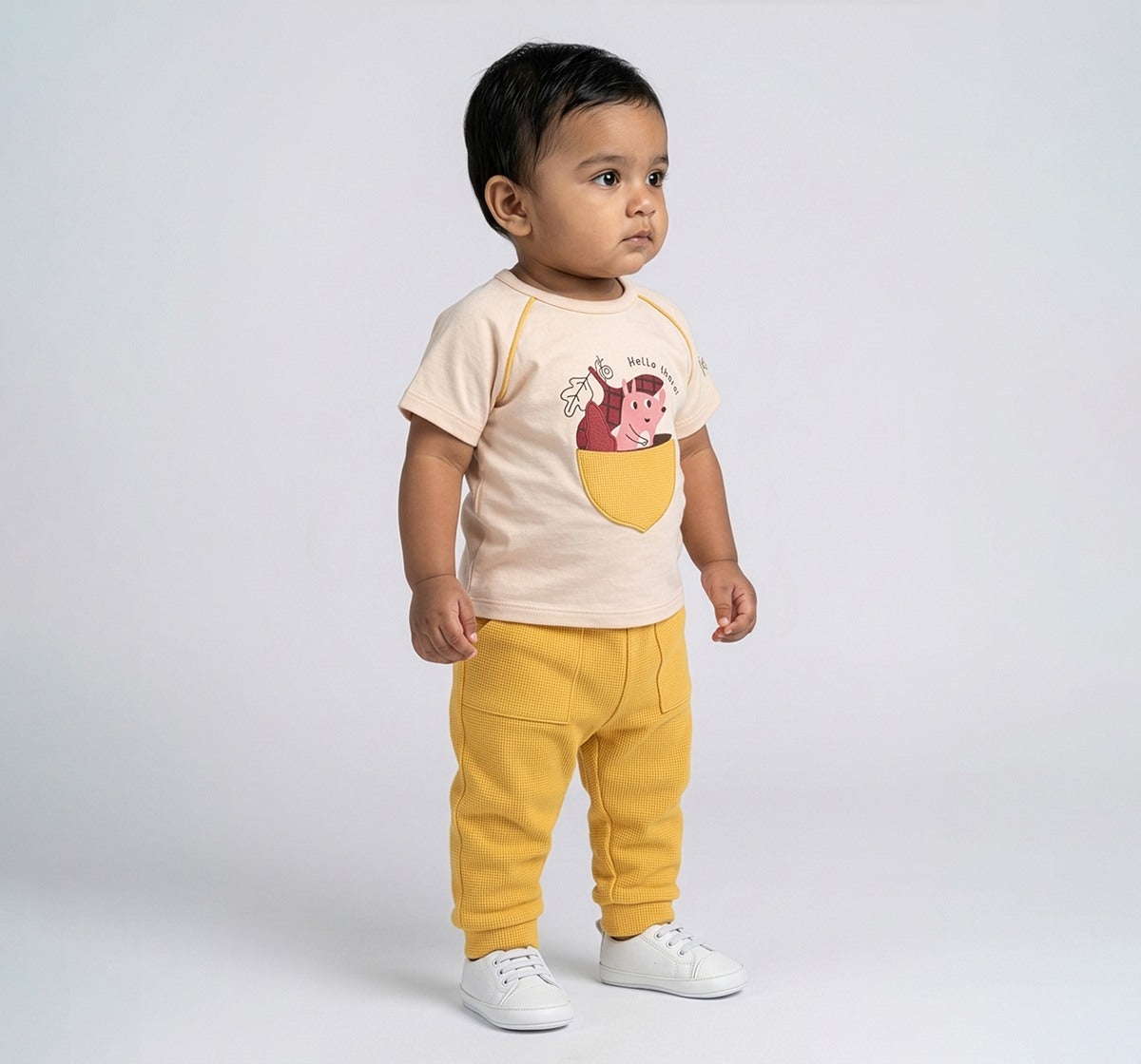 Raglan Sleeve Tee & Waffle Bottoms Set Off-White