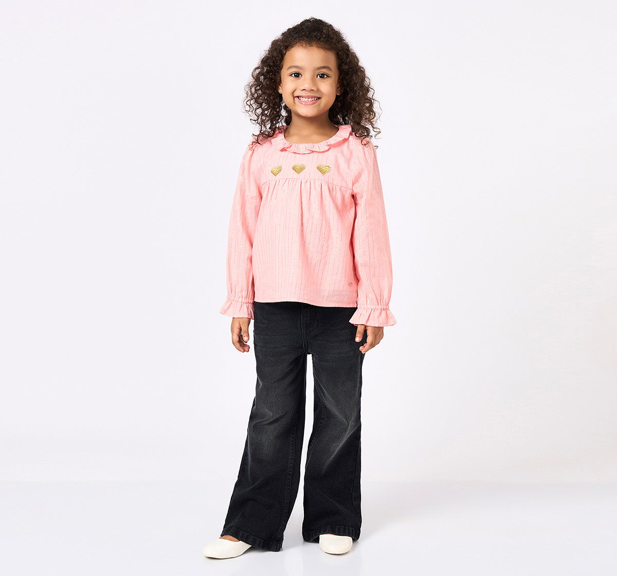 Lurex Stripe Top with Lurex Heart Emb Peach