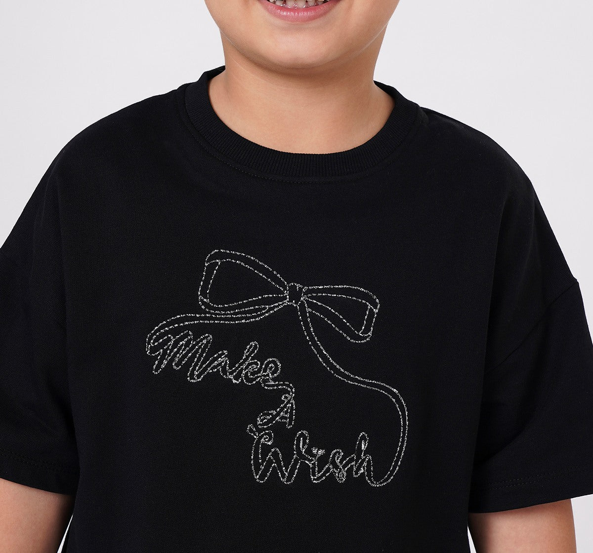 Looper T Shirt with Lurex Embroidery Black