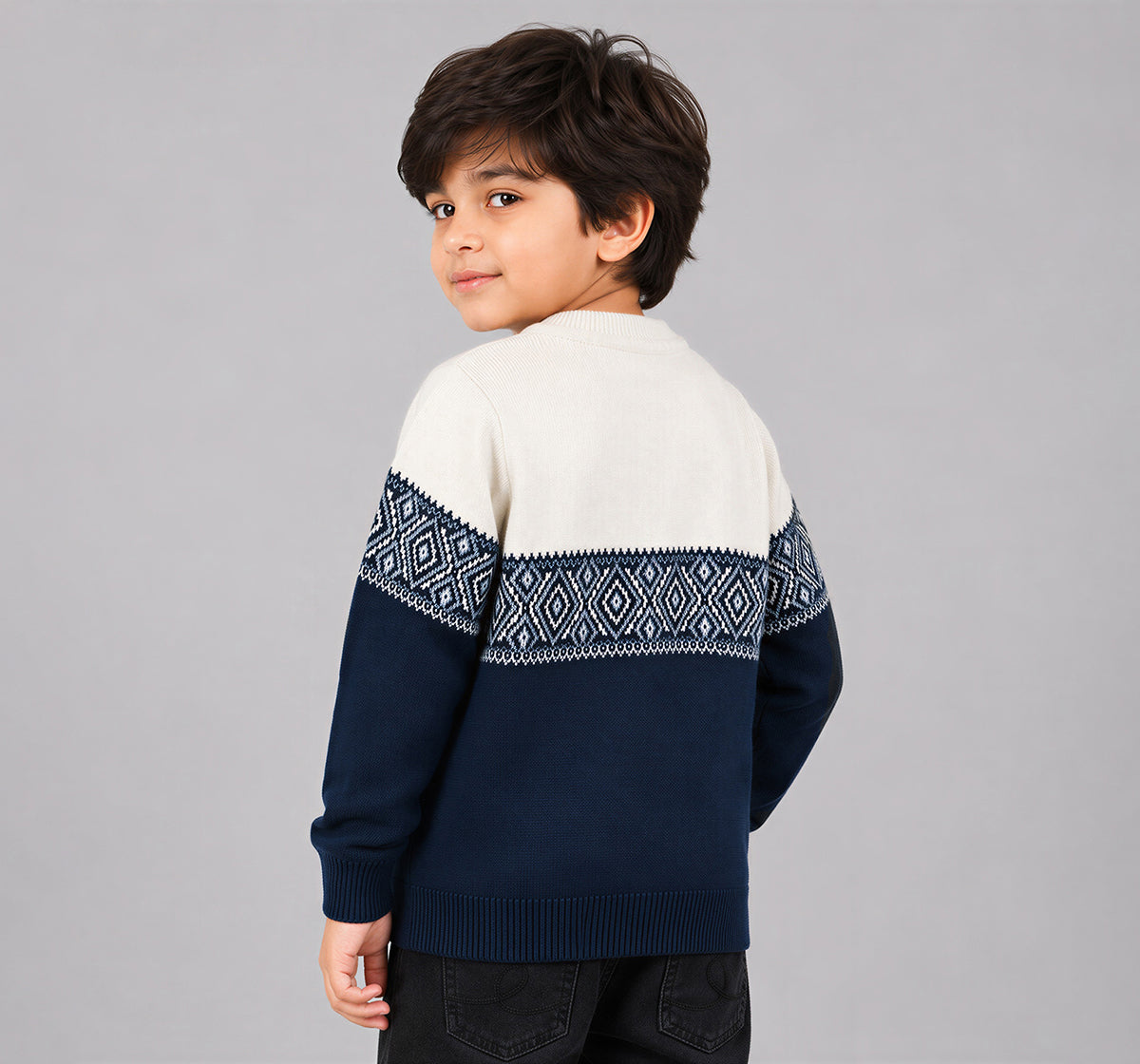 Flat Knit Jacquard Sweater Blue