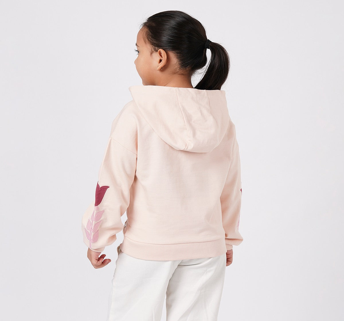 Hooded Sweatshirt with Emb and Applique Pink