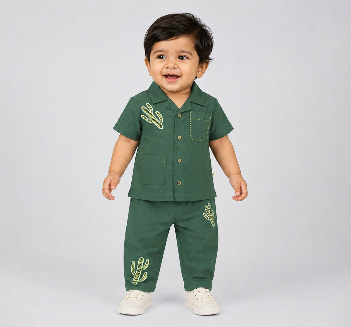 Applique Shirt with Relax Fit Pants Green