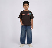 Half Sleeves T-Shirt with Applique Brown Relaxed Fit