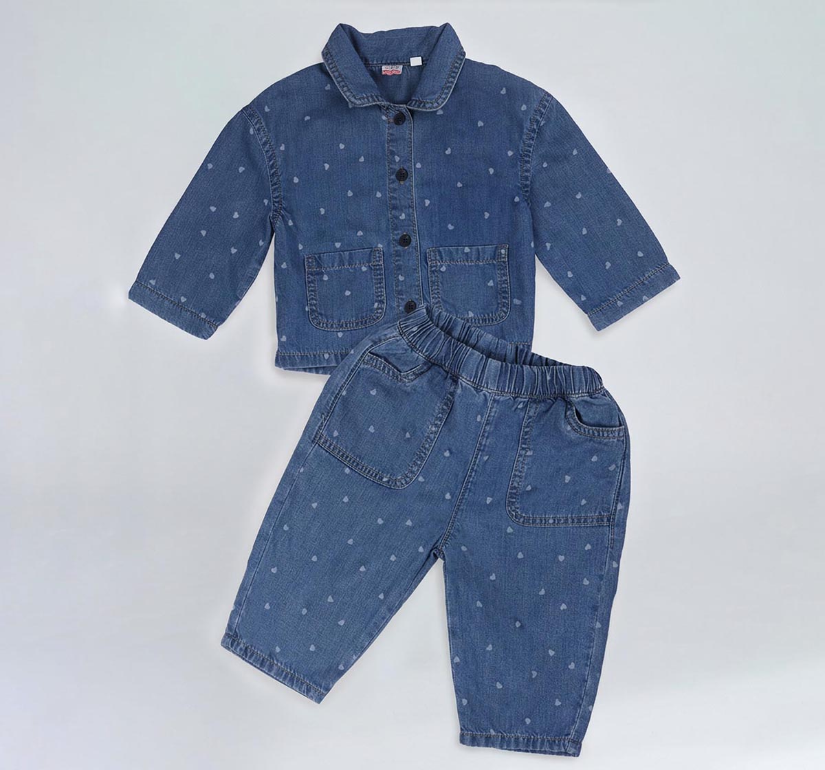 Printed Shacket & Denim Set Blue