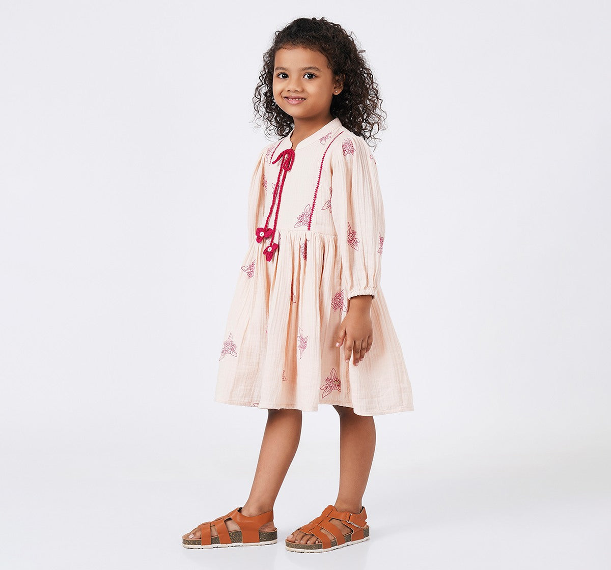 Dress with All Over Embroidery Pink