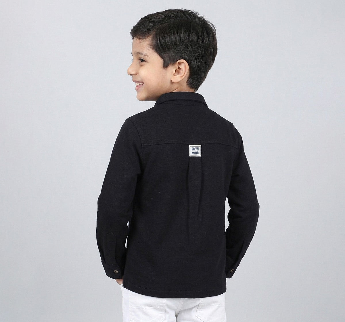 Boys Black Cotton Slub Regular Fit Full Sleeve Shirt