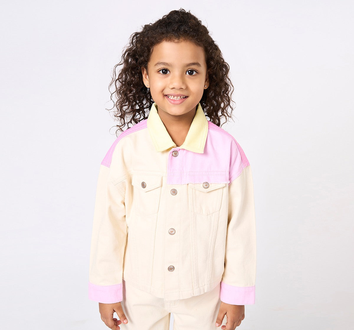 Waist Length Color Block Denim Jacket Multicolor