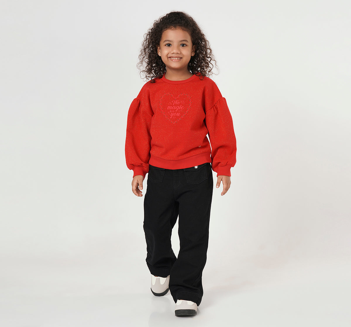 Lurex Looper Sweatshirt with Embroidery Red