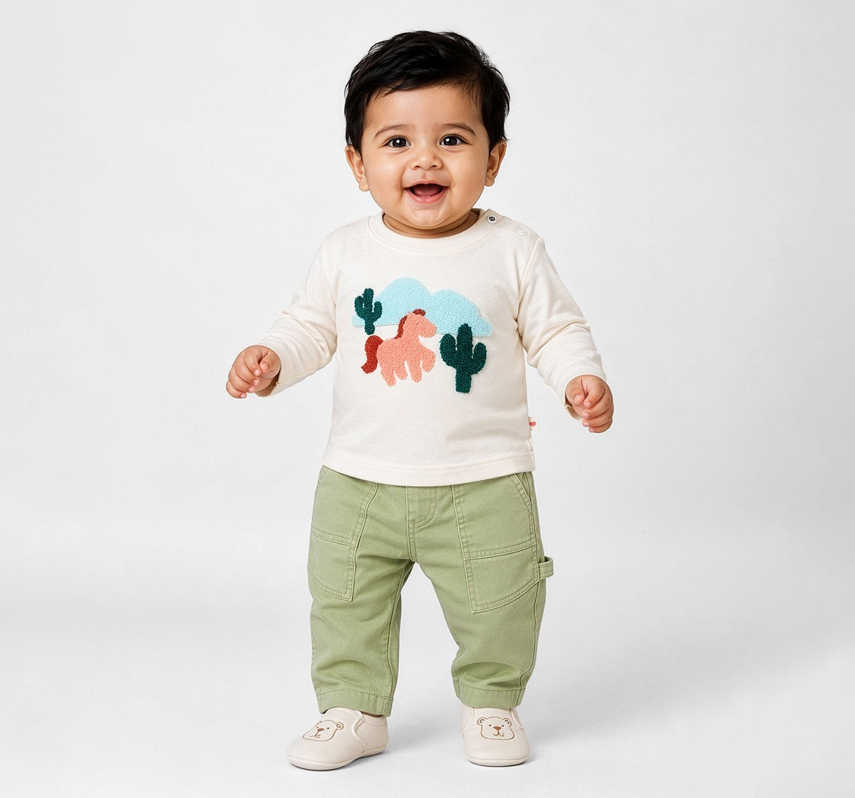 Tee with Terry Embroidery Cream