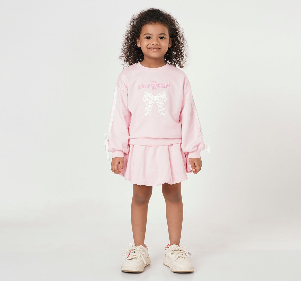 Long Sweatshirt with Balloon Skirt Set Pink
