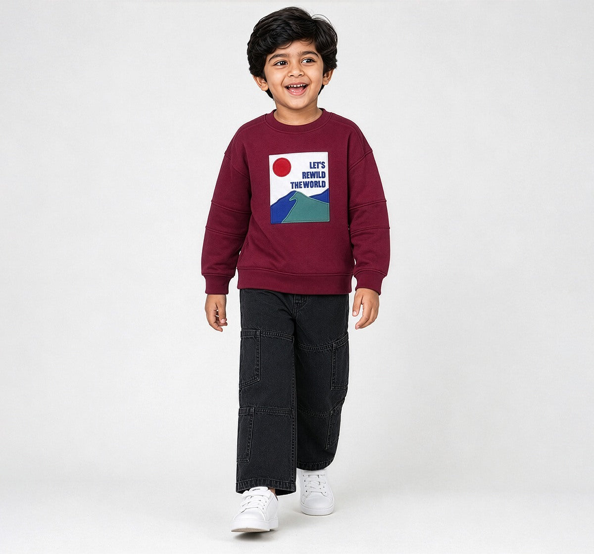 Knit Sweatshirt with Applique Patch Maroon