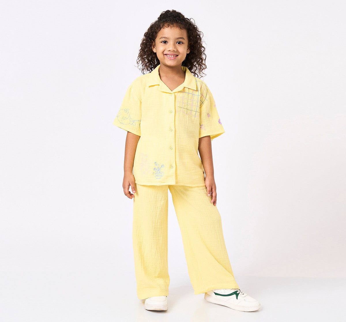 Shirt& Pant Set with Embroidery Details Yellow