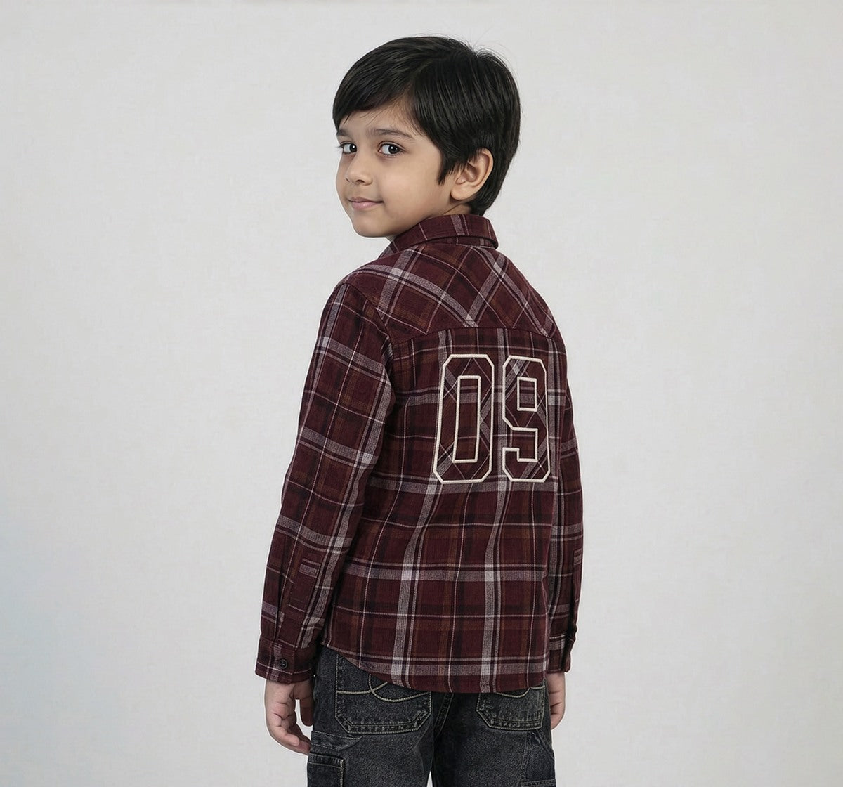Full Sleeves Corduroy Checks Shirt Maroon