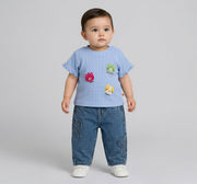 Barrel Fit Denim with Bow Applique Blue